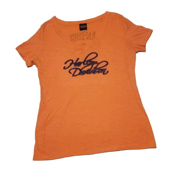 Harley Davidson Womens V Neck Burnout T Shirt XXL Neon Orange - Picture 1 of 7